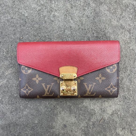 Louis Vuitton Red Brown Pallas Monogram Wallet Gold Clasp